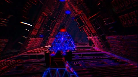 Geometric abstract pyramid in the interior of a paceship. Seamless neon retro 動画素材 104078590