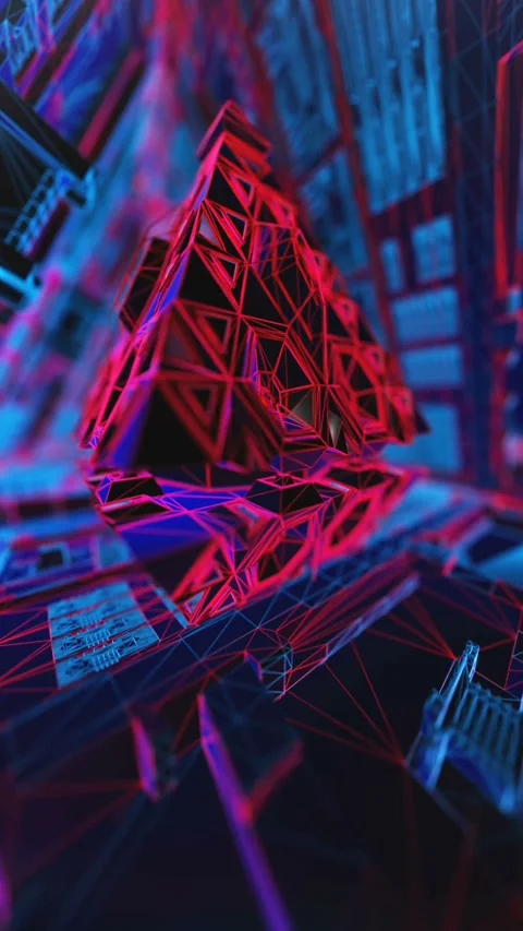 Geometric abstract pyramid in the interior of a spaceship. Seamless vertical Stockbeeldmateriaal 307916140
