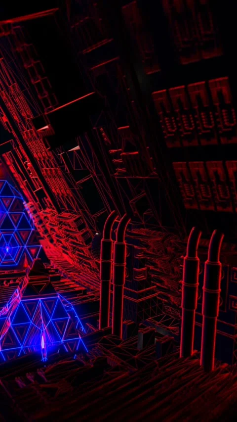 Geometric abstract pyramid in the interior of a spaceship. Seamless vertical Vidéo 309124014