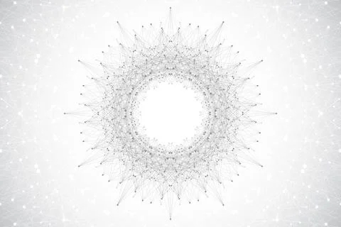 Geometric abstract round form with connected line and dots. Graphic composition Illustrazione stock