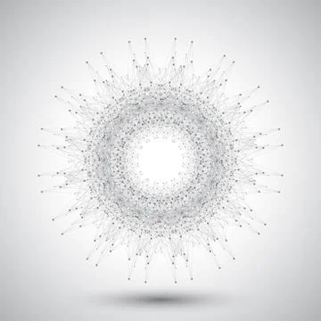 Geometric abstract round form with connected line and dots. Graphic composition Illustrazione stock