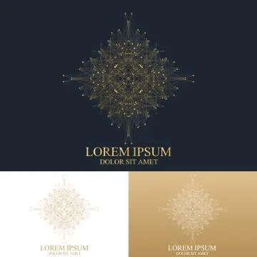 Geometric abstract round form with connected line and dots. Graphic composition Illustrazione stock