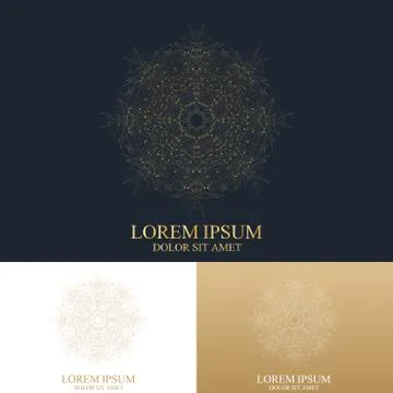 Geometric abstract round form with connected line and dots. Graphic composition Illustrazione stock