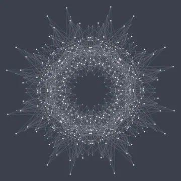 Geometric abstract round form with connected line and dots. Graphic composition Stock Illustration