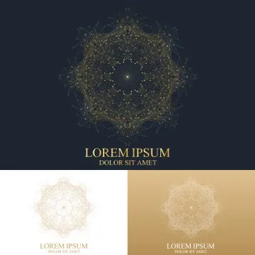 Geometric abstract round form with connected line and dots. Graphic composition Illustrazione stock