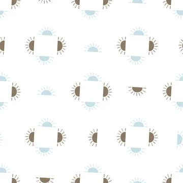 Geometric abstract seamless pattern with blue and beige ethnic sun shapes. Is Illustrazione stock