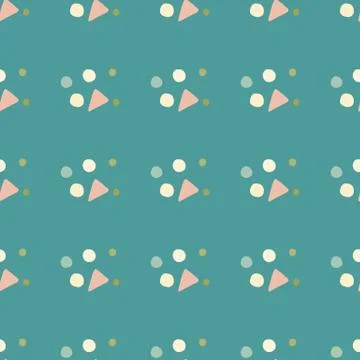 Geometric abstract seamless pattern with circles and triangles. Turquoise bac Illustrazione stock