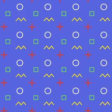 Geometric abstract seamless pattern with different shapes. Retro background. Illustrazione stock