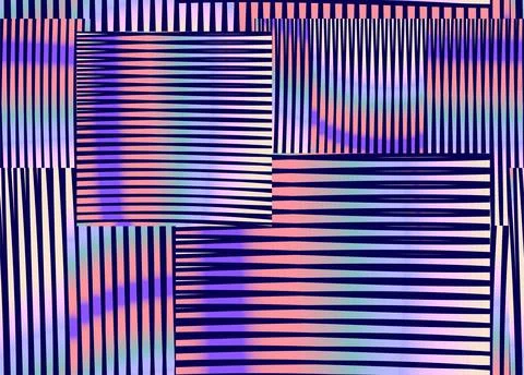 Geometric abstract seamless pattern of neon stripes and moire shapes. Stock Illustration