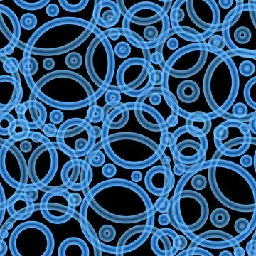 Geometric abstract seamless pattern randomly azure rings on black background Stock Illustration