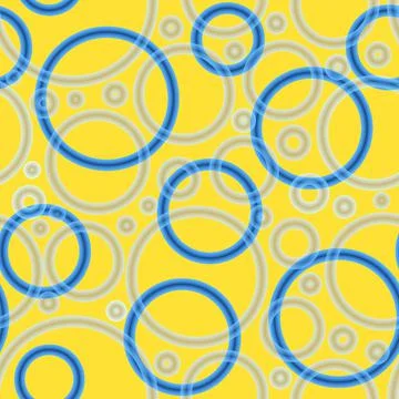 Geometric abstract seamless pattern randomly azure rings on yellow background Stock Illustration