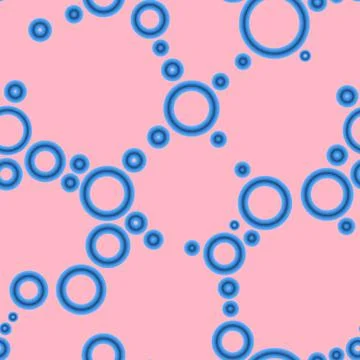 Geometric abstract seamless pattern randomly azure rings on pink background Stock Illustration