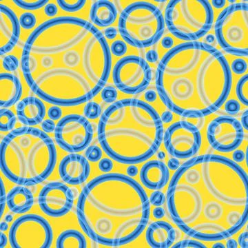 Geometric abstract seamless pattern randomly azure rings on yellow background Stock Illustration