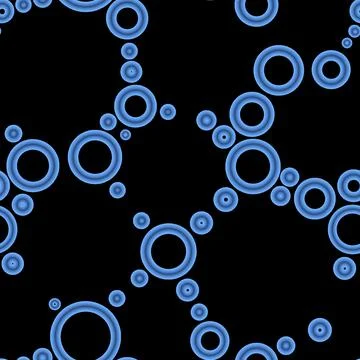 Geometric abstract seamless pattern randomly azure rings on black background Stock Illustration