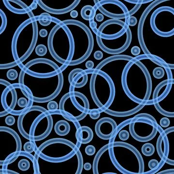 Geometric abstract seamless pattern randomly azure rings on black background Stock Illustration