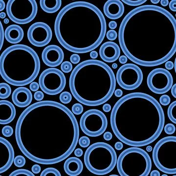 Geometric abstract seamless pattern randomly azure rings on black background Stock Illustration