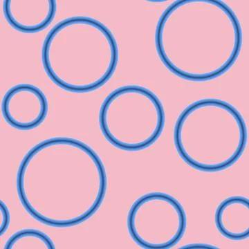Geometric abstract seamless pattern randomly azure rings on pink background Illustrazione stock