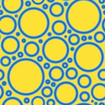 Geometric abstract seamless pattern randomly azure rings on yellow background Stock Illustration