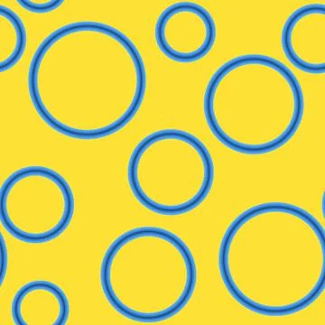 Geometric abstract seamless pattern randomly azure rings on yellow background Stock Illustration