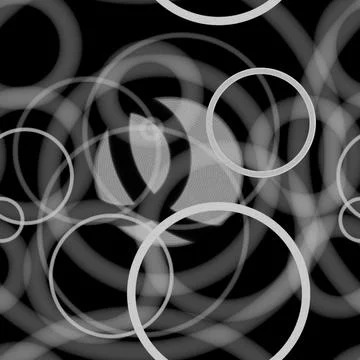 Geometric abstract seamless pattern randomly white rings on black background Stock Illustration