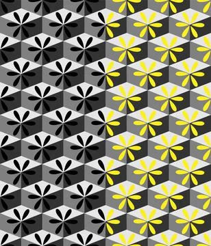 Geometric abstract seamless pattern. Rhombus grey fantasy texture with floral Stock-Illustration