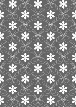Geometric abstract seamless pattern. Stylish white and gray floral, butterfly Stock Illustration
