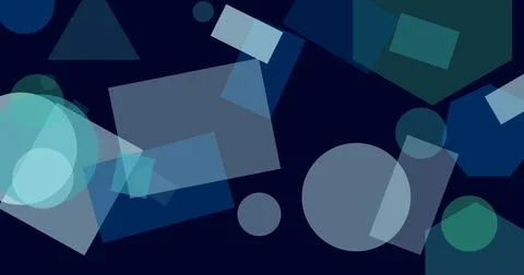 Geometric abstract shapes overlap with transparency on dark blue background.. Illustrazione stock