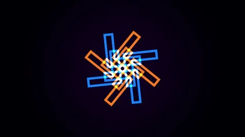 Geometric Abstract Shapes Rotating Seamlessly with Neon Glow on Dark Backgrou Video stock 342515109