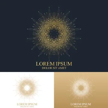 Geometric abstract Sign Template with connected line and dots. Luxury golden 库存插图