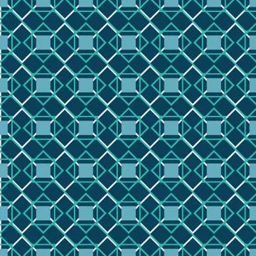 Geometric abstract teal grid vector seamless pattern with simple shapes 스톡 일러스트