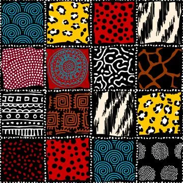 Geometric abstract tribal pattern. Afro patchwork style. Seamless vector imag 스톡 일러스트
