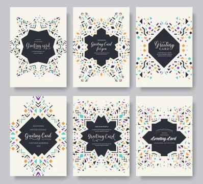 Geometric abstract vector brochure cards set. ethnic style template of flyear Stock Illustration
