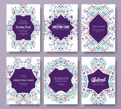 Geometric abstract vector brochure cards set. ethnic style template of flyear Illustrazione stock