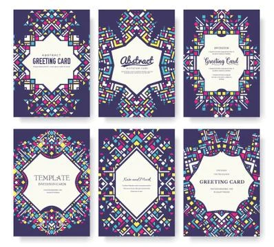 Geometric abstract vector brochure cards set. ethnic style template of flyear Stock Illustration