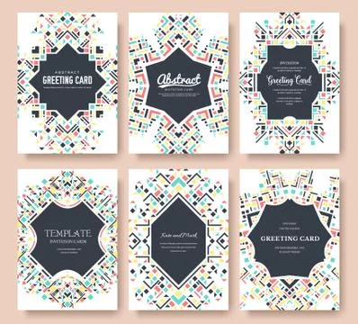 Geometric abstract vector brochure cards set. ethnic style template of flyear Stock Illustration
