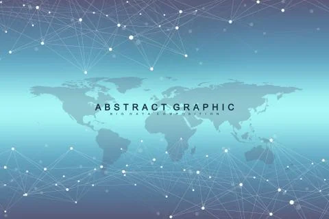 Geometric abstract vector with connected line and dots. Global network Stockillustratie