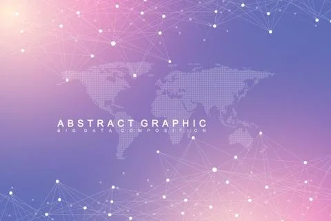 Geometric abstract vector with connected line and dots. Global network イラスト素材