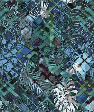 Geometric abstract watercolor seamless pattern with rhombuses and tropical Stock Illustration