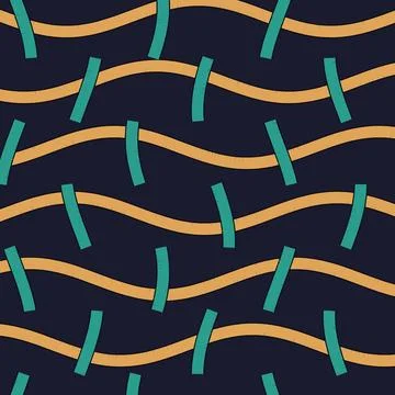 Geometric abstract wave pattern with teal and mustard stripes on dark backg.. Stock Illustration