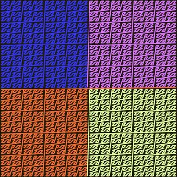 Geometric abstract z-order pattern with overlapping curved shapes in purple.. イラスト素材