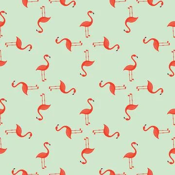 Geometric abstract zoo seamless pattern with bright orange flamingo ornament. Stock Illustration