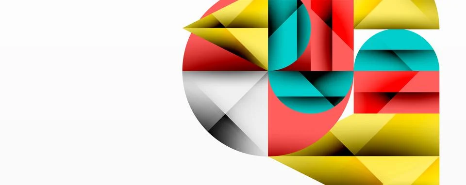 Geometric abstraction features vibrant rectangles, triangles forming partial Stock Illustration