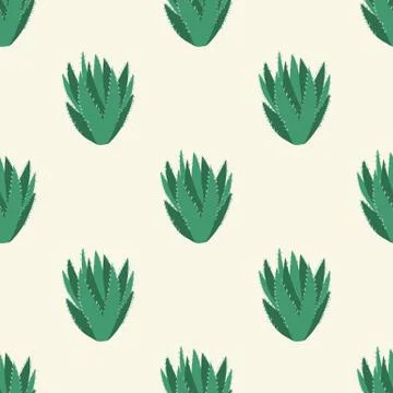 Geometric aloe cactus seamless pattern. Cacti doodle vector illustration. イラスト素材