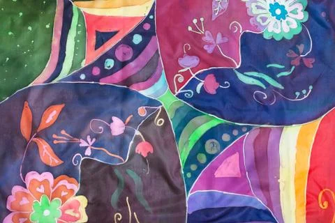 Geometric and floral pattern on silk batik Foto stock