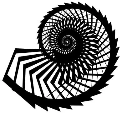 Geometric, angular snail, helix, volute element isolated on white. Abstract m Illustrazione stock
