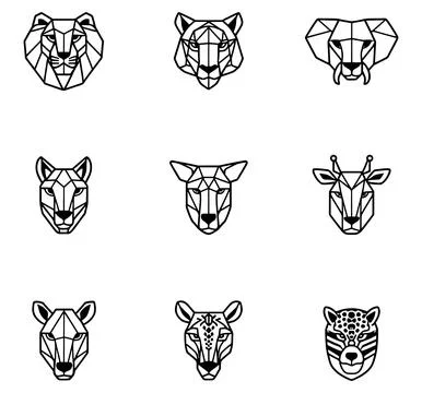 Geometric Animal Logo Vector Pack  Minimal Polygon Wildlife Icon Set Illustrazione stock