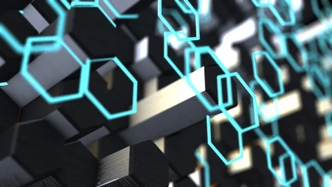 Geometric animation background with hexagons Abstract blue, the animation goe Stock Footage 111330252