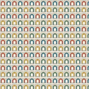 Geometric Arch Pattern Wallpaper with Repeating Colorful Arched Doorway Ico.. Stock Illustration