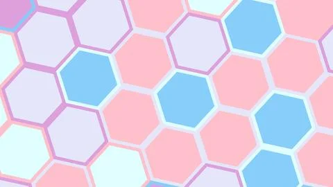 Geometric array of pink, blue, and lavender hexagons with light blue outlines Stock Illustration