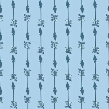 Geometric arrows pattern on blue background. Tribal seamless wallpaper in doo 스톡 일러스트
